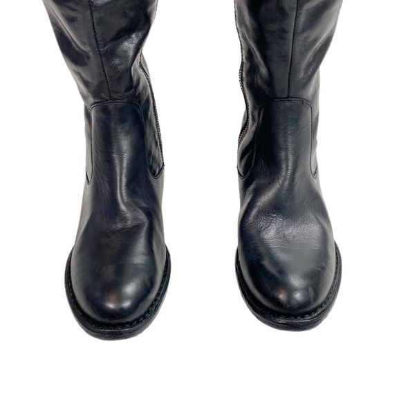 BORN Low Heel Round Toe Black Leather Wide Calf Tall Boots - Picture 7 of 9